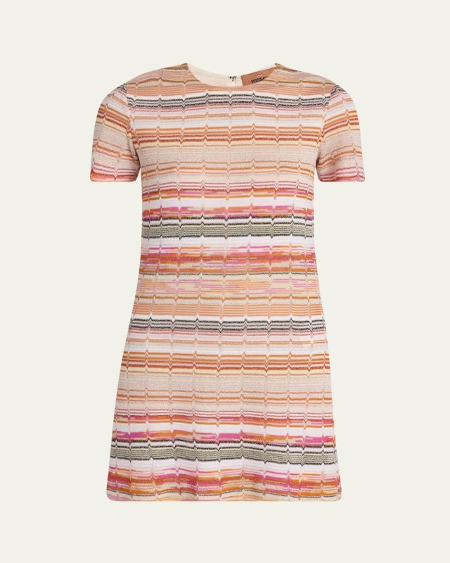 Metallic Chevron Short-Sleeve Mini Dress